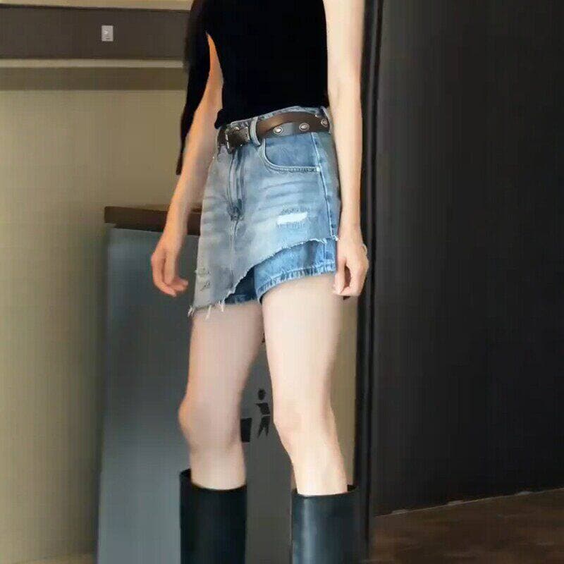 하이웨이스트 슬림해 보이는 반바지 2026 여름 새로운 외국 가스 다용도 페이크 레이어드 넓은 다리 청바지 치마 빅 사이즈 없음 폭탄 여성 의류 상세 이미지 9