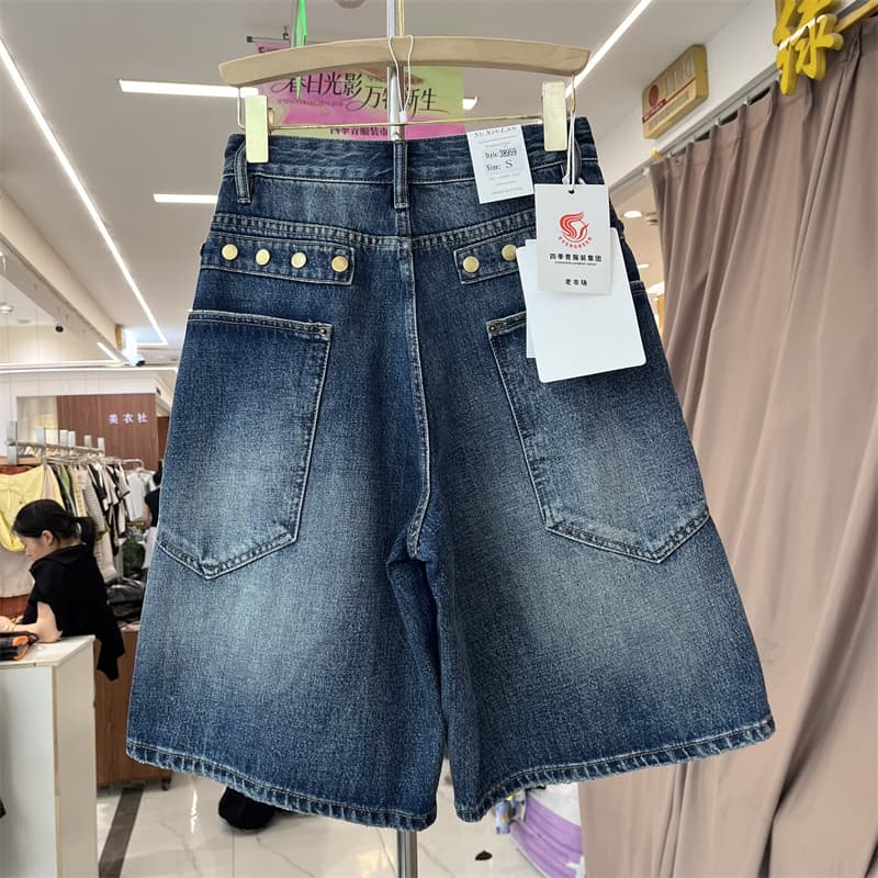 아메리칸 레트로 하이웨이스트 데님 반바지 여성 여름 새로운 루즈핏 다용도 슬림해 보이는 넓은 다리 오부 바지 이미지 5