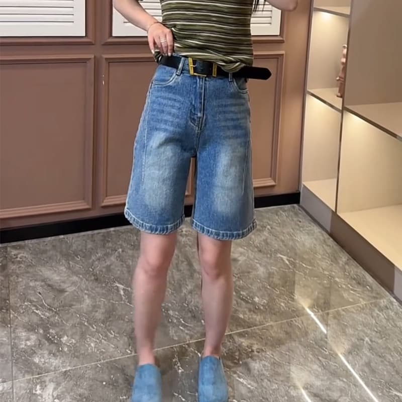 유럽 상품 하이웨이스트 루즈핏 이후 주머니 데님 반바지 여성 여름 다용도 스트레이트 바지 패션 외국 가스 5 점 바지 이미지 3
