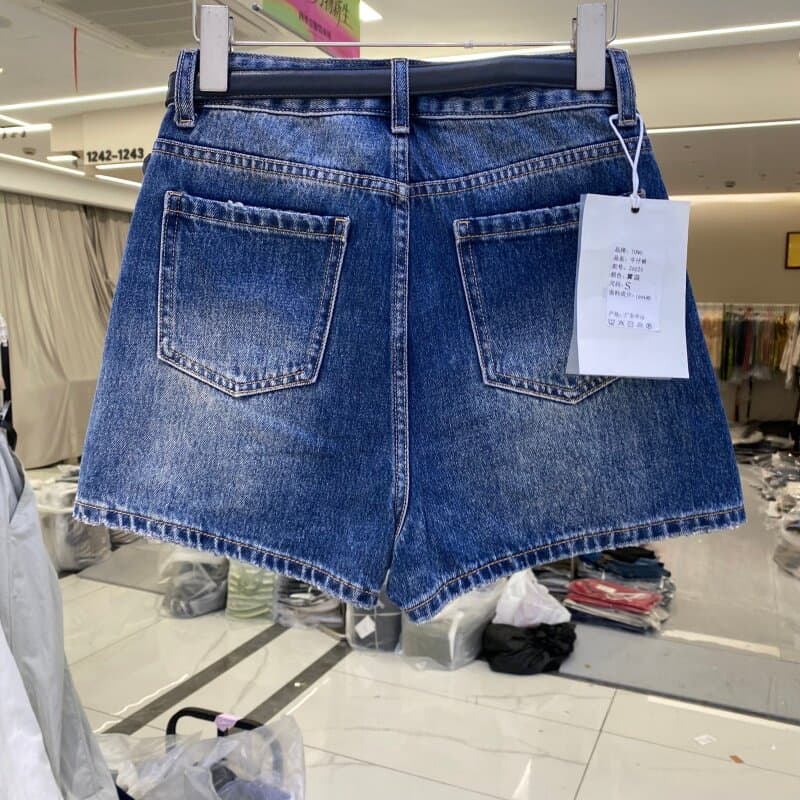 페이크 레이어드 하이웨이스트 넓은 다리 데님 치마바지 여성 여름 루즈핏 표지 고기 한 마디 캐주얼 핫 바지 이미지 2