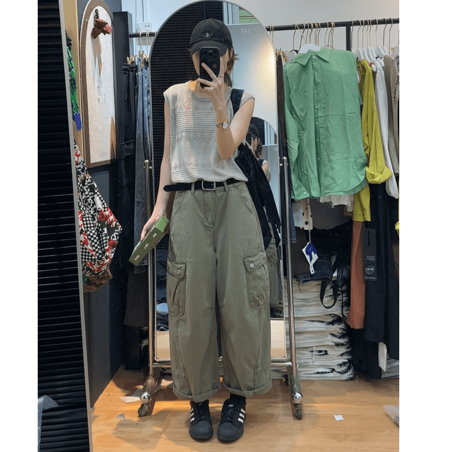 올리브 그린 아메리칸 9 포인트 워크웨어 팬츠 2026 여름 새로운 루즈핏 슬림해 보이는 캐주얼 9 포인트 스트레이트 청바지 이미지 5