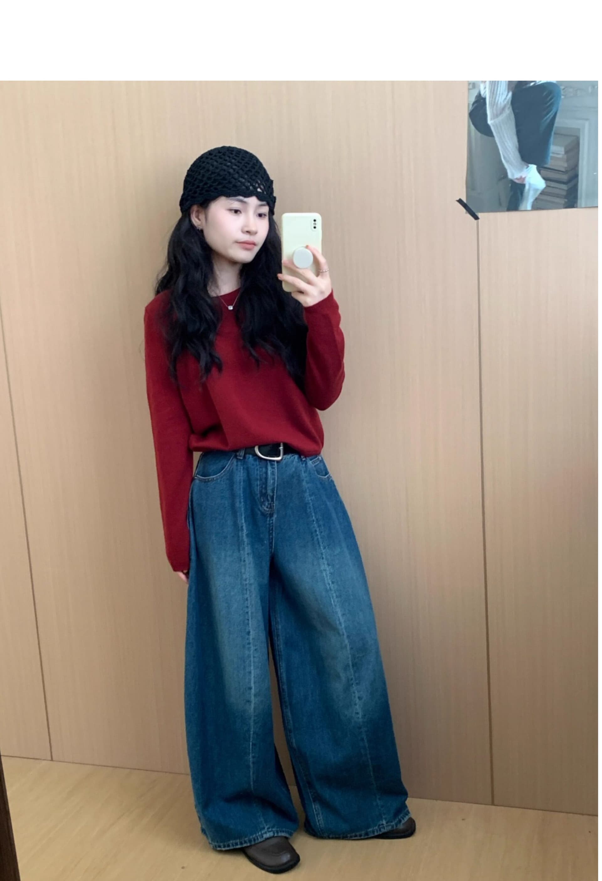 레트로 모통이 칼 청바지 여성 2026 여름 지방 mm 하이웨이스트 표지 넓적 다리 슬림해 보이는 느긋한 도루 센스 와이드 레그 팬츠 상세 이미지 6