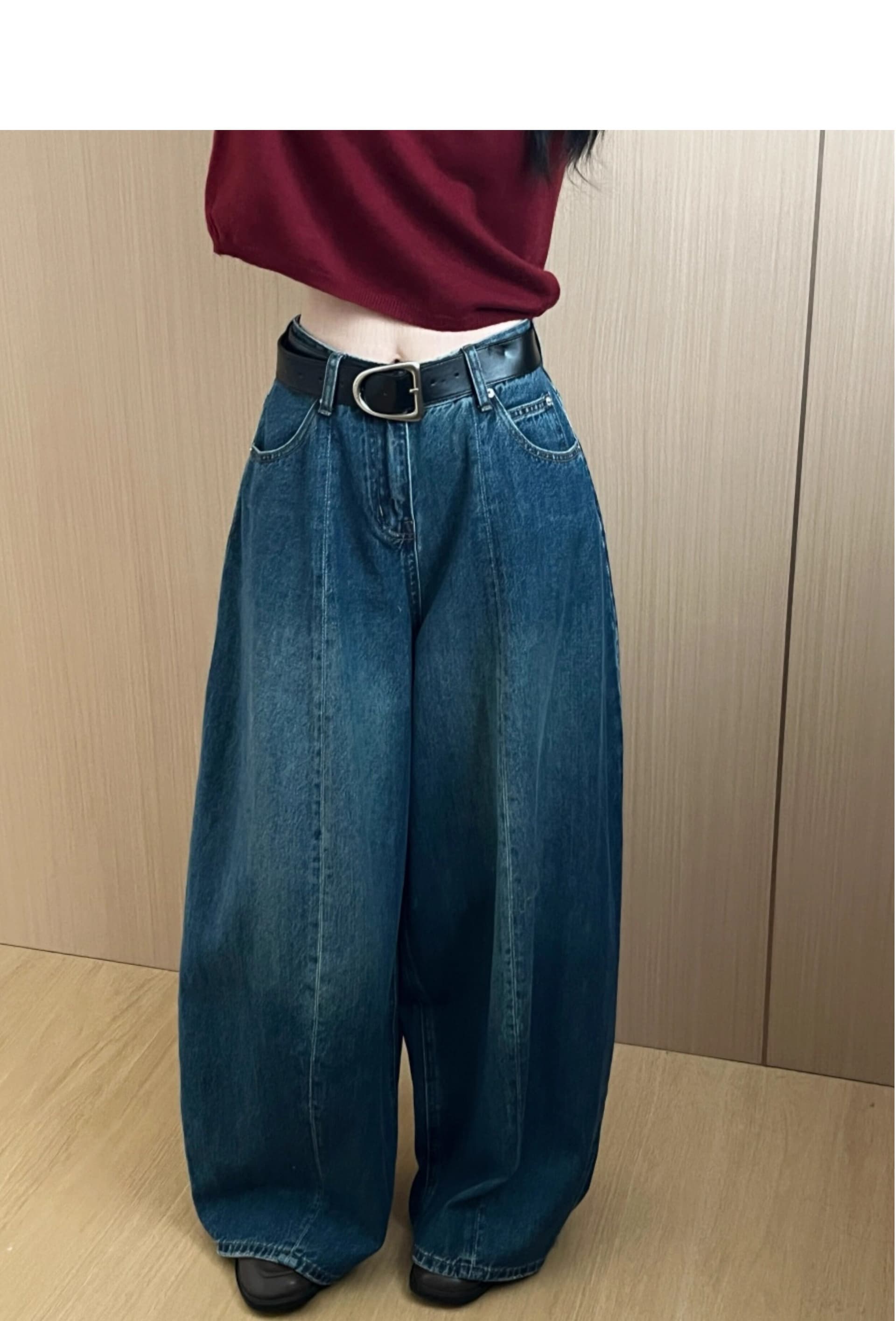 레트로 모통이 칼 청바지 여성 2026 여름 지방 mm 하이웨이스트 표지 넓적 다리 슬림해 보이는 느긋한 도루 센스 와이드 레그 팬츠 상세 이미지 9
