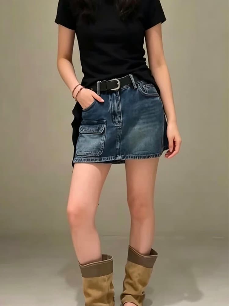 달콤한 차가운 핫걸 바람 워크웨어 주머니 한 마디 치마바지 여성 여름 하이웨이스트 슬림해 보이는 작은 키 거친 가장자리 짧은 치마바지 상세 이미지 1