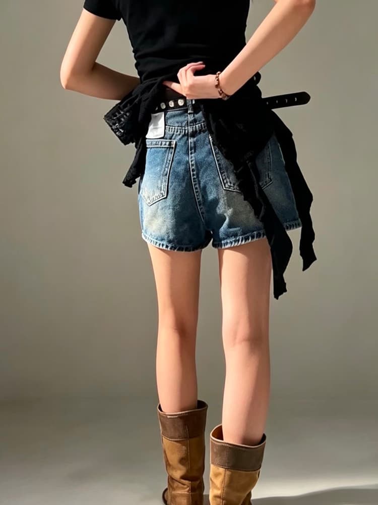 달콤한 차가운 핫걸 바람 워크웨어 주머니 한 마디 치마바지 여성 여름 하이웨이스트 슬림해 보이는 작은 키 거친 가장자리 짧은 치마바지 상세 이미지 3