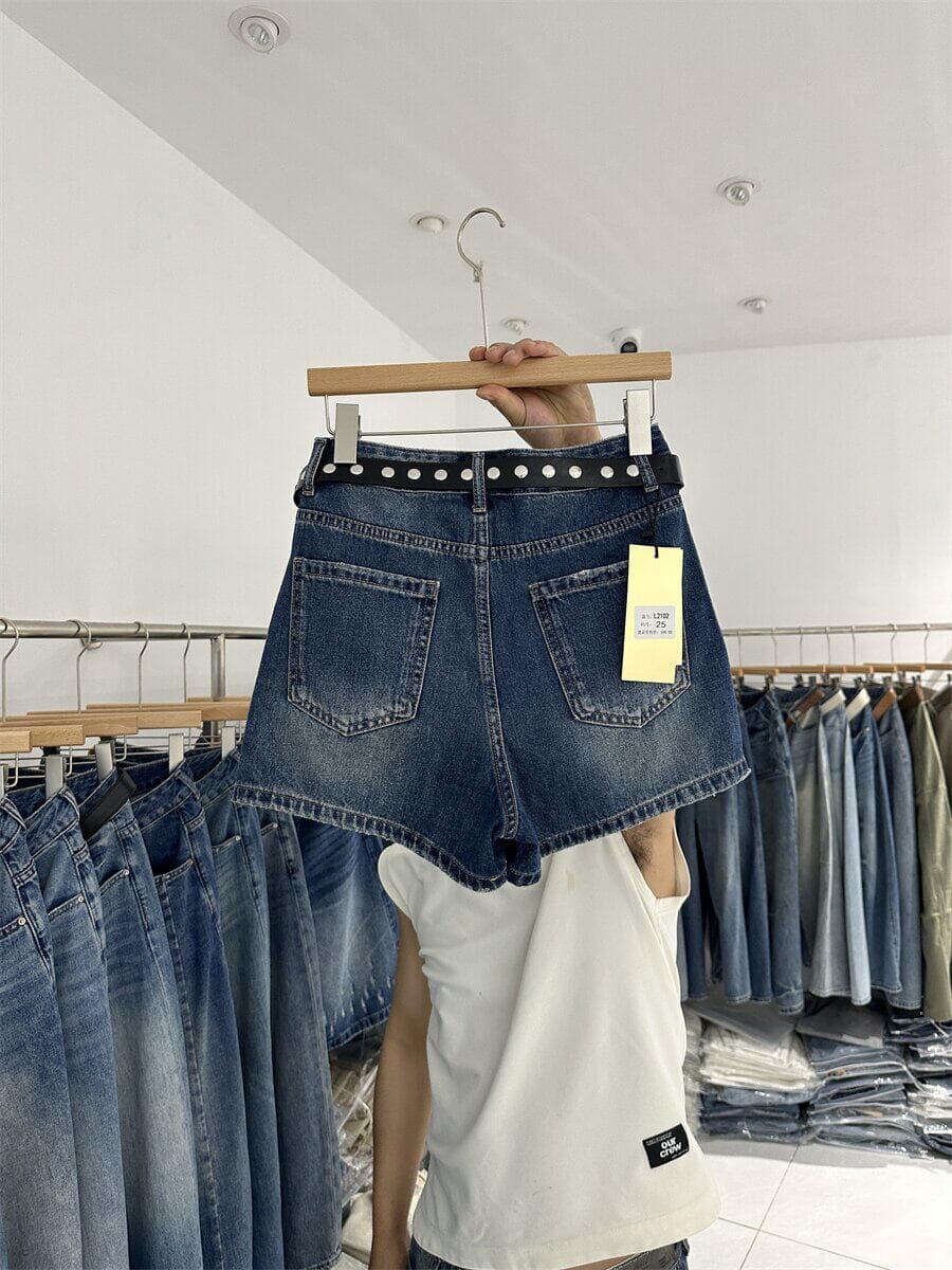 달콤한 차가운 핫걸 바람 워크웨어 주머니 한 마디 치마바지 여성 여름 하이웨이스트 슬림해 보이는 작은 키 거친 가장자리 짧은 치마바지 상세 이미지 5