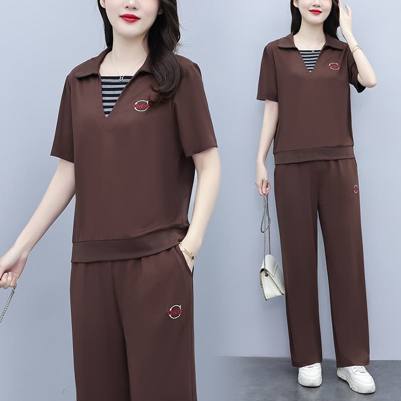2026 년 새로운 빅 사이즈 여성 의류 여름 표지 배 슬림해 보이는 외국 가스 다용도 긴팔 연령 감소 캐주얼 패션 세트 이미지 4