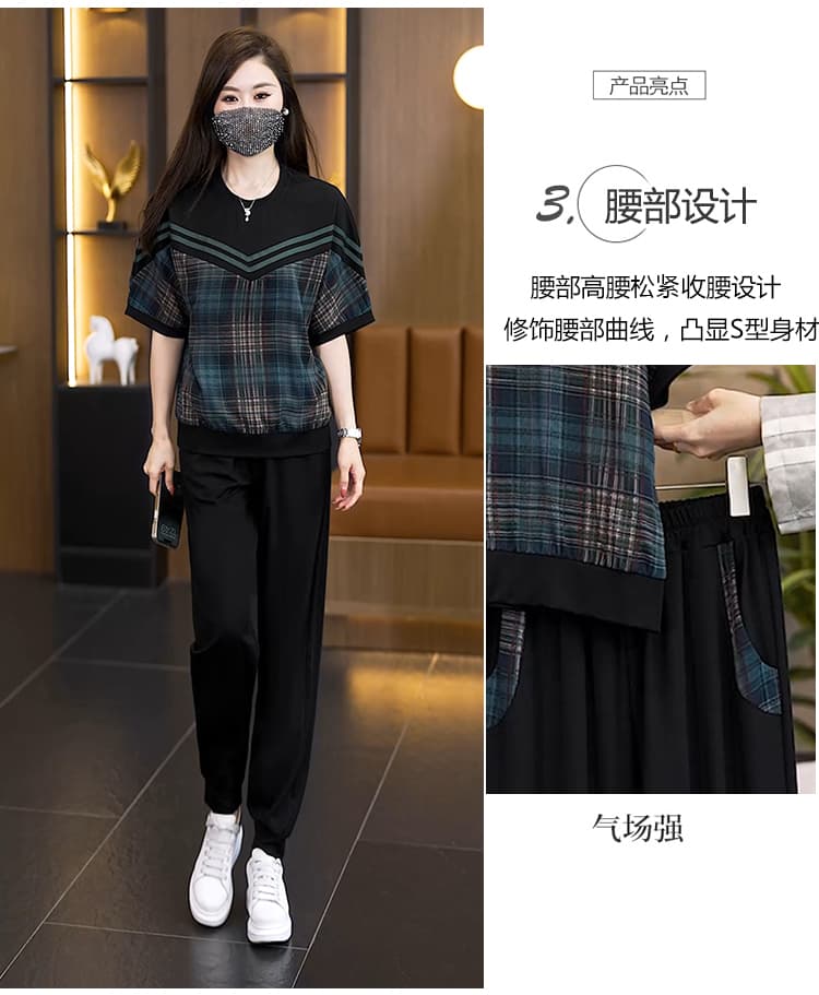 2026 년 새로운 빅 사이즈 여성 의류 여름 표지 배 슬림해 보이는 외국 가스 다용도 반팔 연령 감소 캐주얼 패션 세트 상세 이미지 7