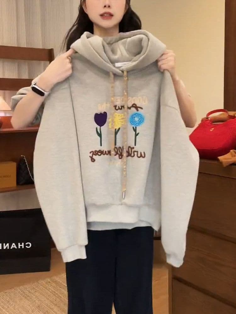 경관 그림 특별 가격 순수한 Mianhua 면 복합 오스트리아 과립 플러시 후드티 여성 의류 가을 겨울 새로운 가시 자수 후드 보온 맨위 이미지 2