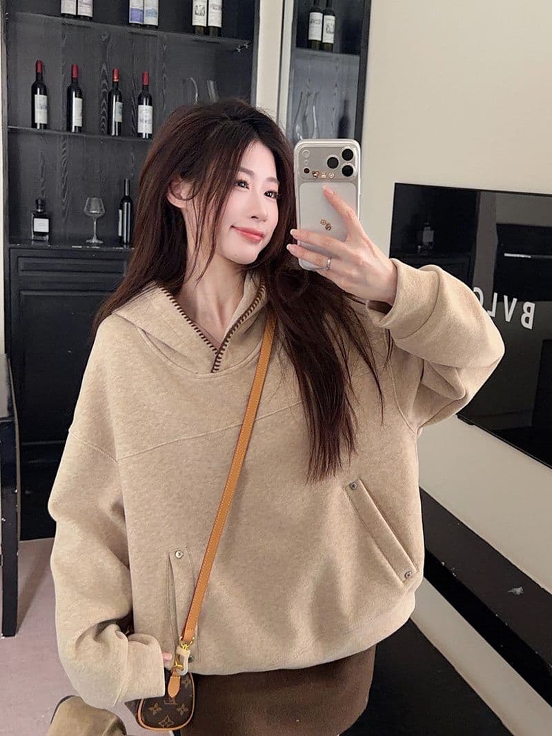 실사 특별 가격 찹쌀 플러시 복합 진짜 슈퍼 460 그램 털이 있는 후드티 가을 겨울 새로운 루즈핏 후드 보온 맨위 이미지 2