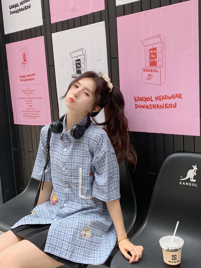 학원 스타일 레트로 프린트 격자 무늬 셔츠 여성용 짧은 소매 2026 Chic 다용도 캐주얼 디자인 센스 POLO 칼라 상세 이미지 10