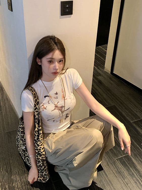 아메리칸 느긋한 느슨함 뒤집다 측면 디자인 꽃밭 허리 머리 풍선 바지 얇은 허리밴드 와이드 레깅스 바지 긴 바지 이미지 3