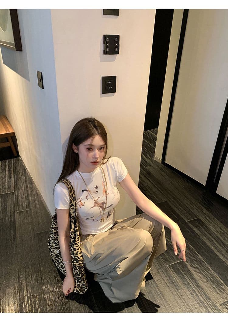 아메리칸 느긋한 느슨함 뒤집다 측면 디자인 꽃밭 허리 머리 풍선 바지 얇은 허리밴드 와이드 레깅스 바지 긴 바지 상세 이미지 4