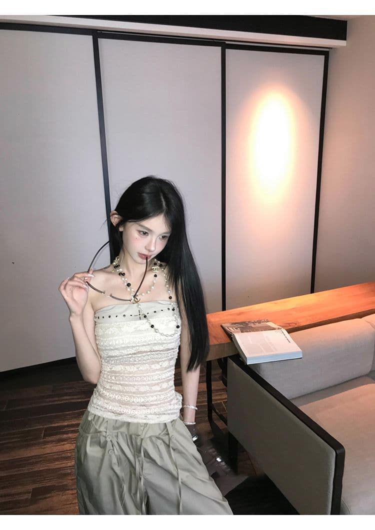 아메리칸 느긋한 느슨함 뒤집다 측면 디자인 꽃밭 허리 머리 풍선 바지 얇은 허리밴드 와이드 레깅스 바지 긴 바지 상세 이미지 9