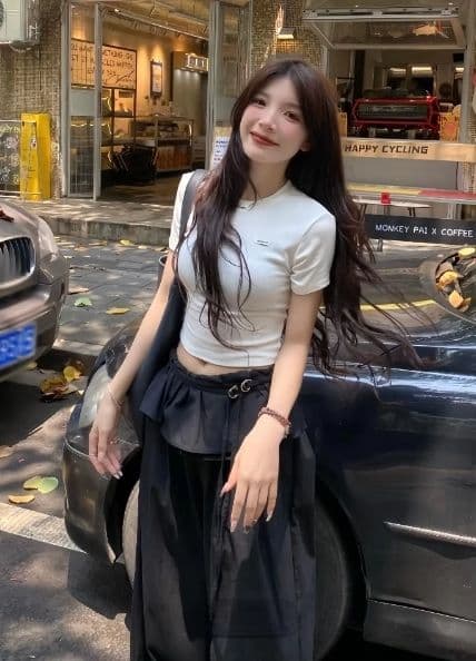 발레 바지 레이스 패치워크 얇은 스타일 캐주얼 바지 다용도 슬림해 보이는 디자인 센스 검정색 와이드 레그 팬츠 긴 바지 상세 이미지 9