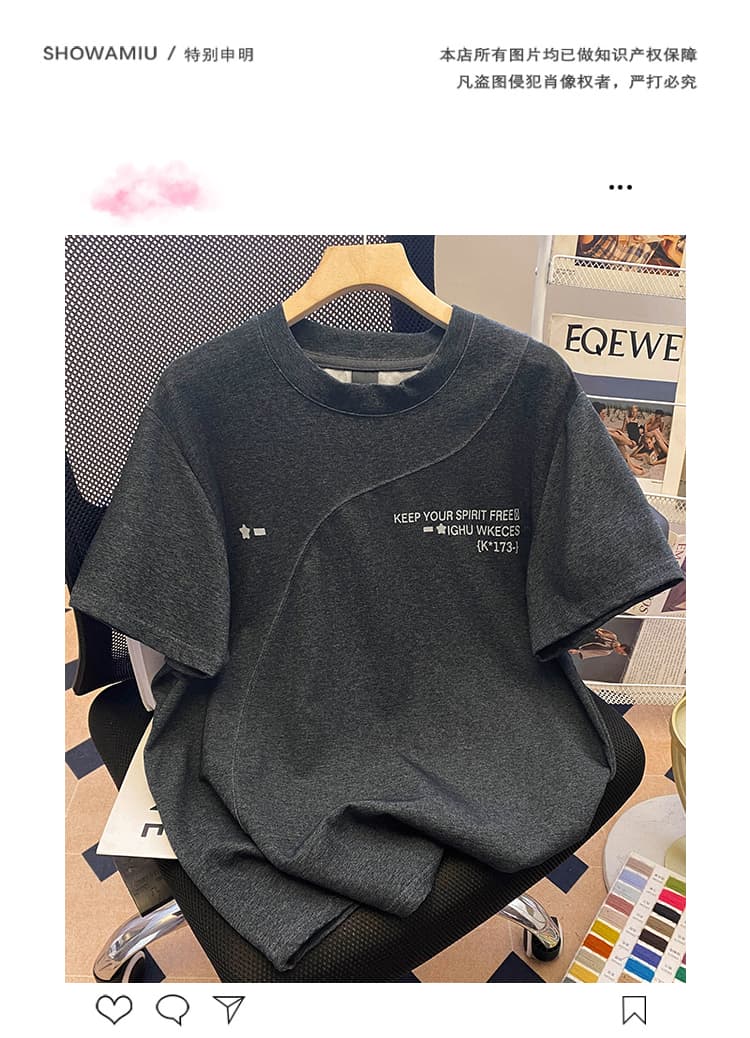 실사 220 그램 남자 바 면 반팔 티셔츠 남자 여름 2026 새로운 루즈핏 트렌디 긍정적 인 어깨 프린트 라운드 넥 맨위 여성 의류 상세 이미지 2