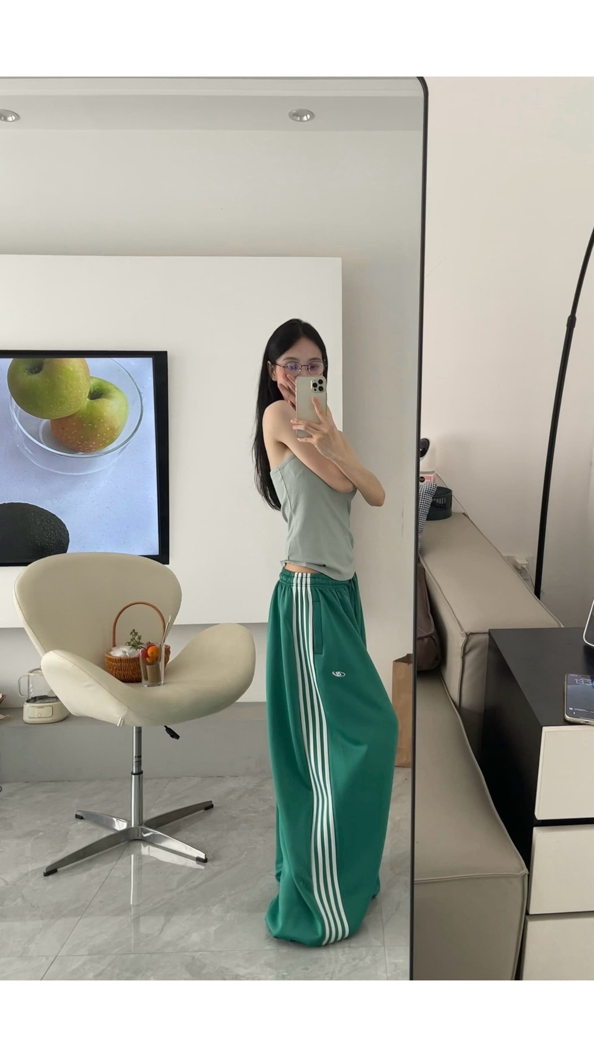 좋은 품질 원본 올린 사람 : 에디션 여름 도루 센스 실크 미끄러짐 측면 네 바 와이드 레그 팬츠 밴딩 펌프 로프 루즈핏 운동 긴 바지 상세 이미지 5