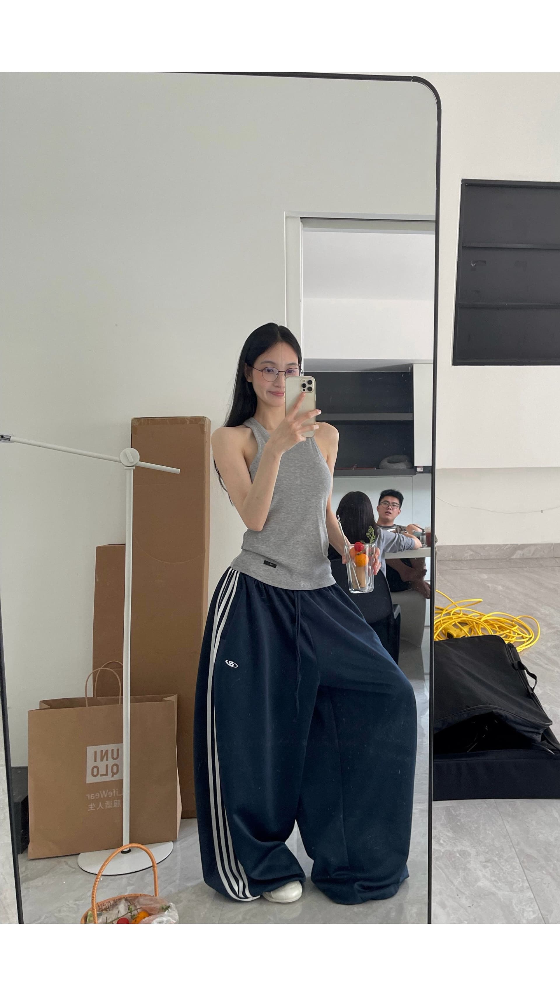 좋은 품질 원본 올린 사람 : 에디션 여름 도루 센스 실크 미끄러짐 측면 네 바 와이드 레그 팬츠 밴딩 펌프 로프 루즈핏 운동 긴 바지 상세 이미지 6