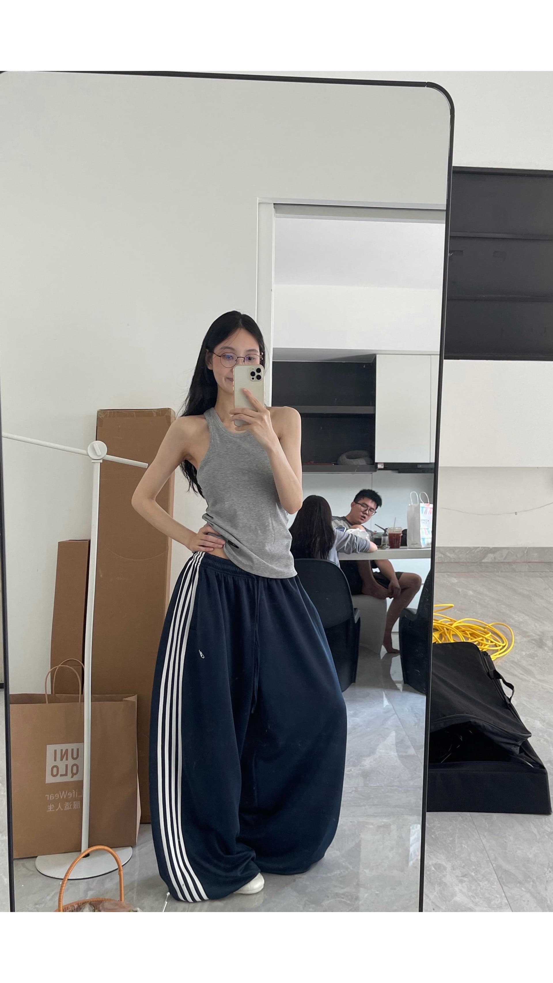 좋은 품질 원본 올린 사람 : 에디션 여름 도루 센스 실크 미끄러짐 측면 네 바 와이드 레그 팬츠 밴딩 펌프 로프 루즈핏 운동 긴 바지 상세 이미지 14