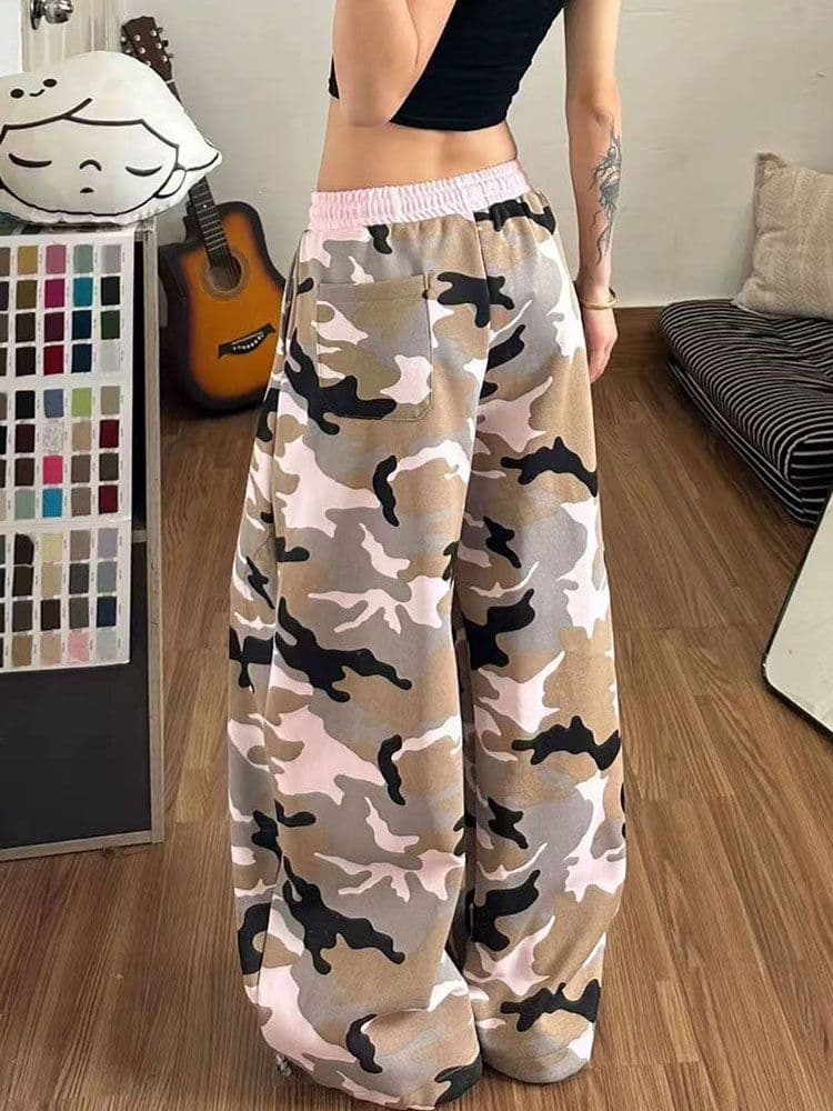 좋은 품질 원본 올린 사람 : 에디션 카모플라주 배색 모통이 칼 넓은 다리 웨이 바지 봄 여름 핫걸 춤추기 펌프 로프 바닥 청소 바지 상세 이미지 8