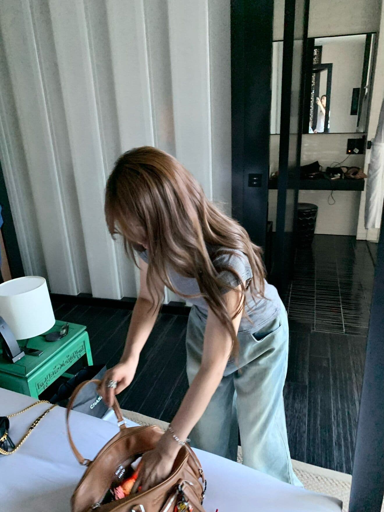 원본 컬러 짜임 기사 주간 실크 양모 핀 스트라이프 라운드 넥 반팔 몸매 가꾸기 긍정적 인 어깨 슬림해 보이는 티셔츠 상세 이미지 13