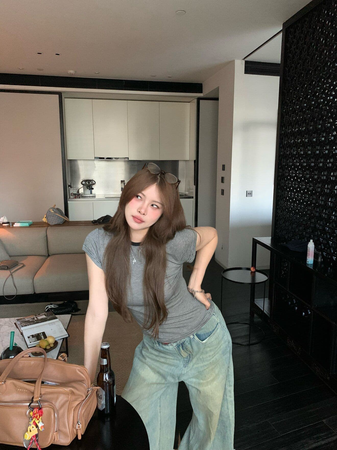 원본 컬러 짜임 기사 주간 실크 양모 핀 스트라이프 라운드 넥 반팔 몸매 가꾸기 긍정적 인 어깨 슬림해 보이는 티셔츠 상세 이미지 17
