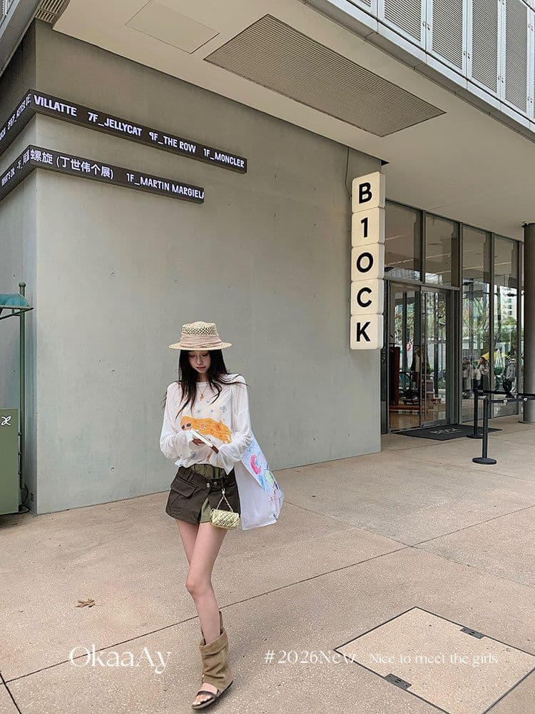 원본 라이 경기 서울 주간 실크 여름 재미있는 프린트 자외선 차단 티셔츠 여성 루즈핏 얇은 스타일 긴팔 맨위 블라우스 상세 이미지 21