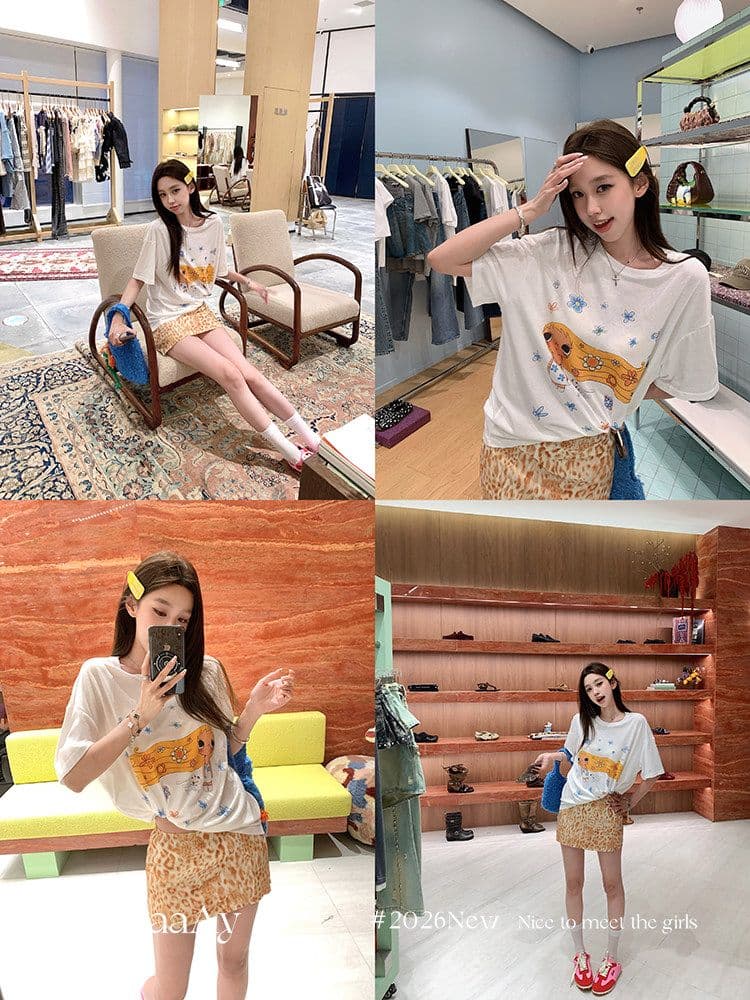 원본 라이 경기 서울 주간 실크 여름 재미있는 프린트 자외선 차단 티셔츠 여성 루즈핏 얇은 스타일 긴팔 맨위 블라우스 상세 이미지 32