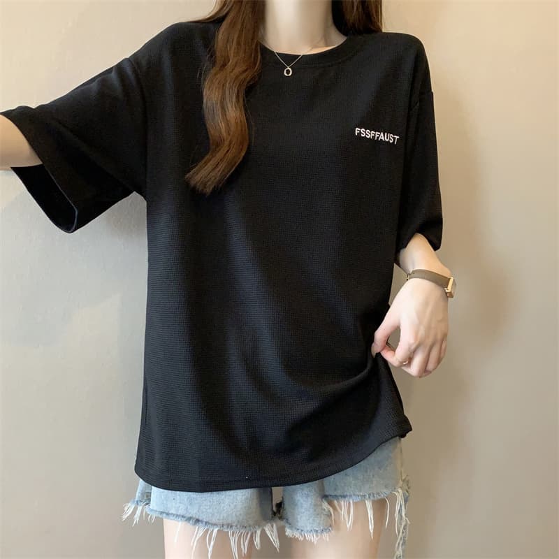 실사 ins 슈퍼 화재 자수 반팔 티셔츠 여성 여름 새로운 루즈핏 한국 스타일 다용도 chic 홍콩 느낌 동정 맨위 상세 이미지 5
