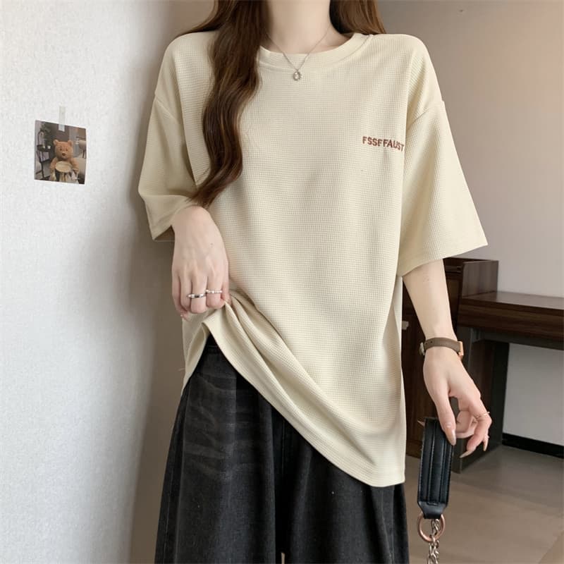 실사 ins 슈퍼 화재 자수 반팔 티셔츠 여성 여름 새로운 루즈핏 한국 스타일 다용도 chic 홍콩 느낌 동정 맨위 상세 이미지 10