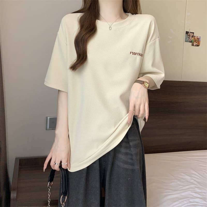 실사 ins 슈퍼 화재 자수 반팔 티셔츠 여성 여름 새로운 루즈핏 한국 스타일 다용도 chic 홍콩 느낌 동정 맨위 상세 이미지 11