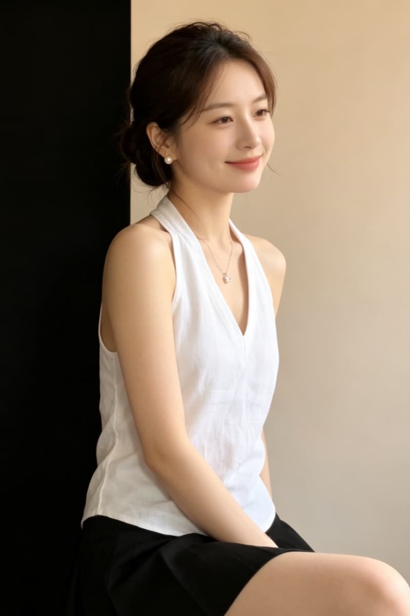 아름다운 핫걸 V넥 작은 슬링 조끼 여성 외출용 아름다움 뒤로 슈퍼 잘 생긴 행침 목 민소매 맨위 상세 이미지 5