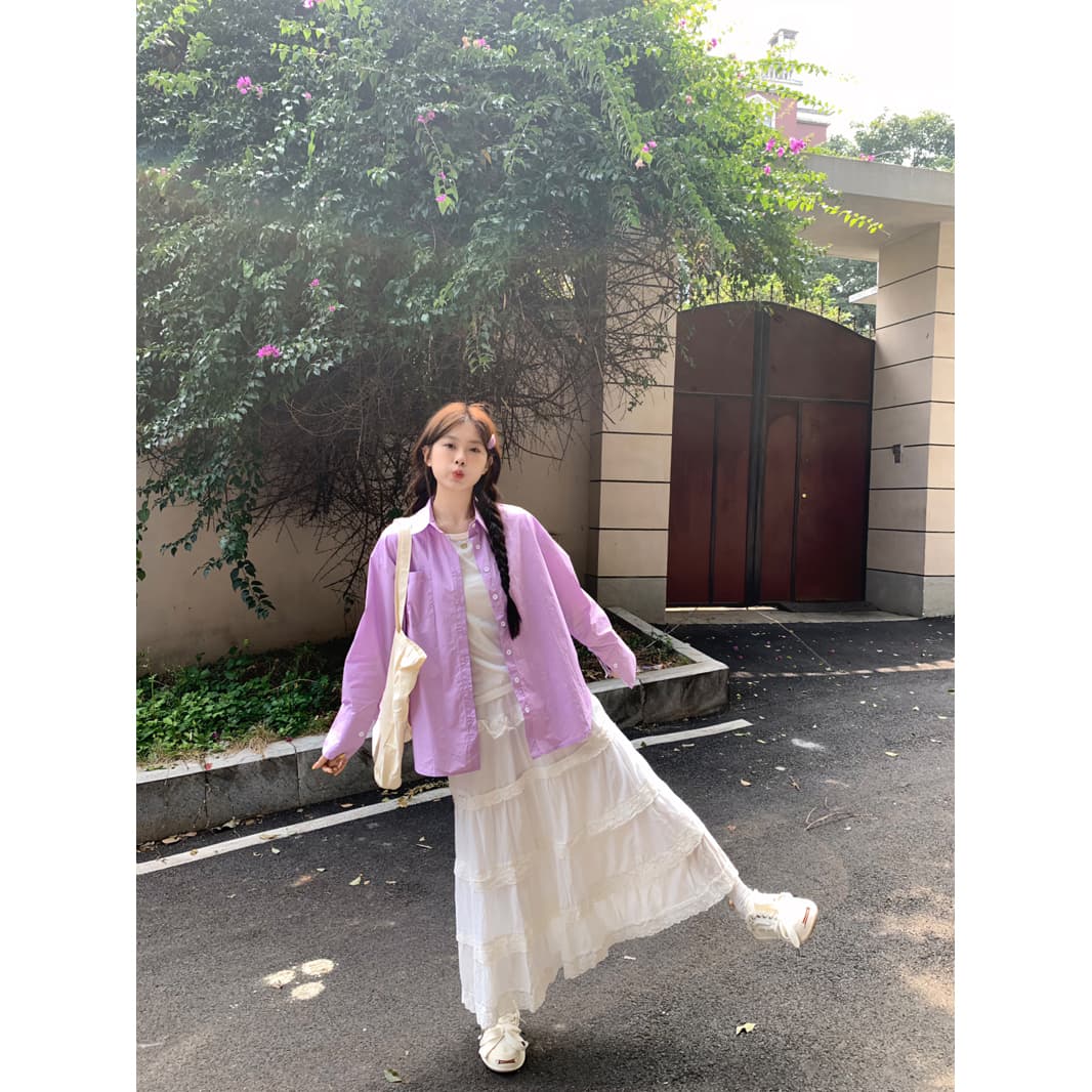2026 봄 단색 긴팔 여성 셔츠 레트로 디자인 센스 작은 대중 루즈핏 다용도 셔츠 배색 맨위 재킷 이미지 5