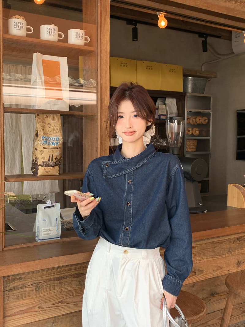프랑스식 디자인 센스 긍정적 인 어깨 워싱 데님 여성 셔츠 2026 봄 새로운 작은 대중 Chic 스택 착용 긴팔 맨위 이미지 3