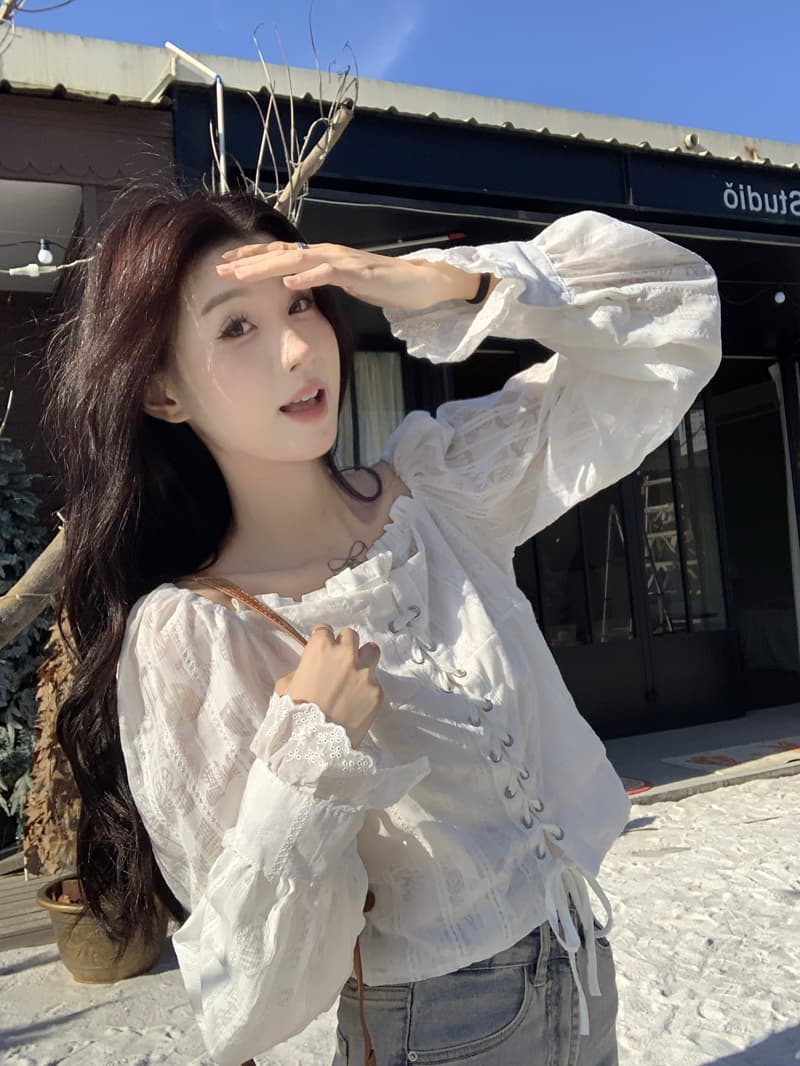 나비 어둠 곡물 자수 레이스 흰 셔츠 여성 의류 2026 가을 새로운 디자인 센스 고유 한 Chic 품격 맨위 상세 이미지 10