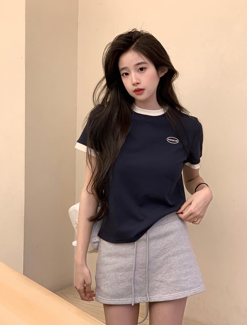 실사 210 그램 리브 반팔 티셔츠 여름 2026 트렌디 배색 라운드 넥 프린트 긍정적 인 어깨 몸매 가꾸기 쇼트 스타일 맨위 여성 의류 상세 이미지 16
