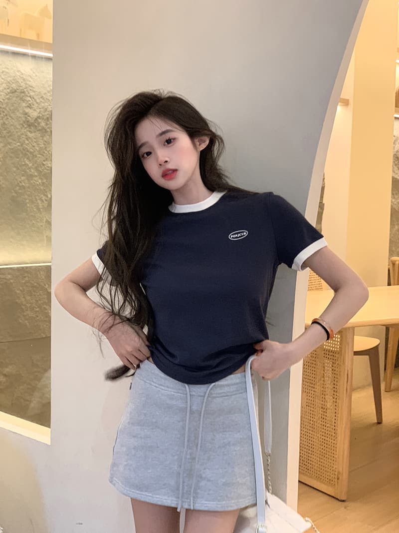 실사 210 그램 리브 반팔 티셔츠 여름 2026 트렌디 배색 라운드 넥 프린트 긍정적 인 어깨 몸매 가꾸기 쇼트 스타일 맨위 여성 의류 상세 이미지 19