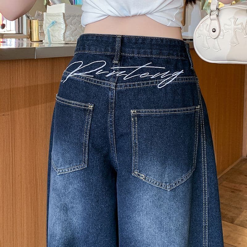 실사 정가 모통이 칼 디자인 센스 청바지 여성 아메리칸 레트로 높음 거리 바닥 청소 스트레이트 넓은 다리 루즈핏 바지 상세 이미지 10