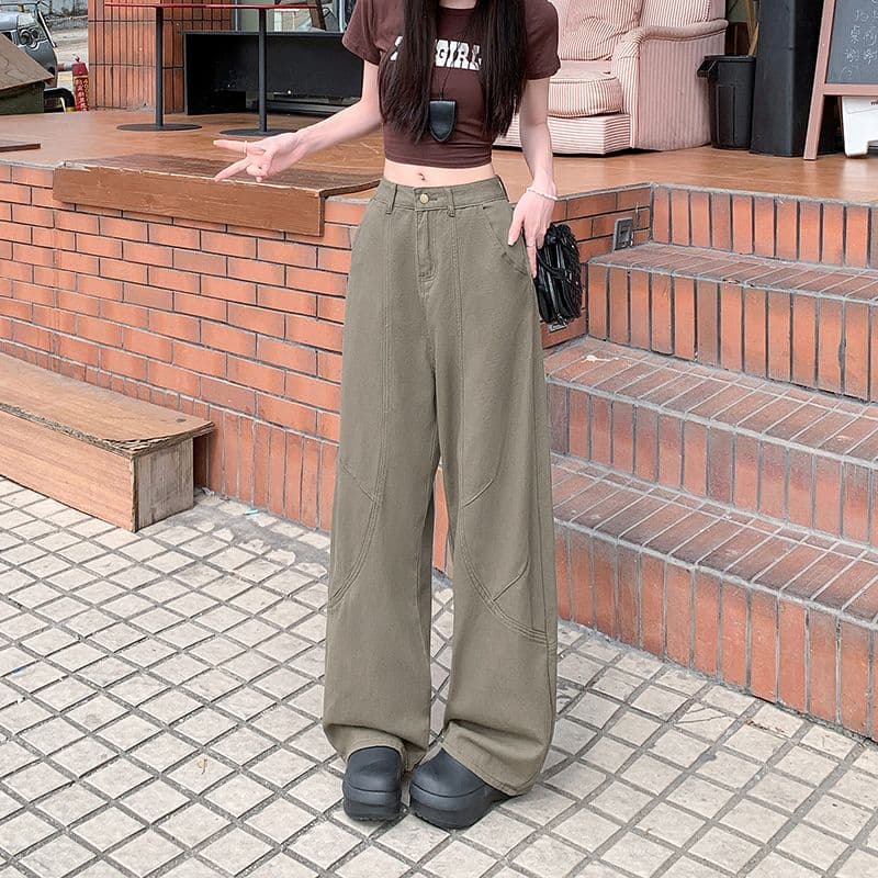 실사 정가 아메리칸 레트로 군용 녹색 모통이 칼 바지 아이들 거리 느슨함 프로필 모양 루즈핏 데님 워크웨어 팬츠 이미지 5
