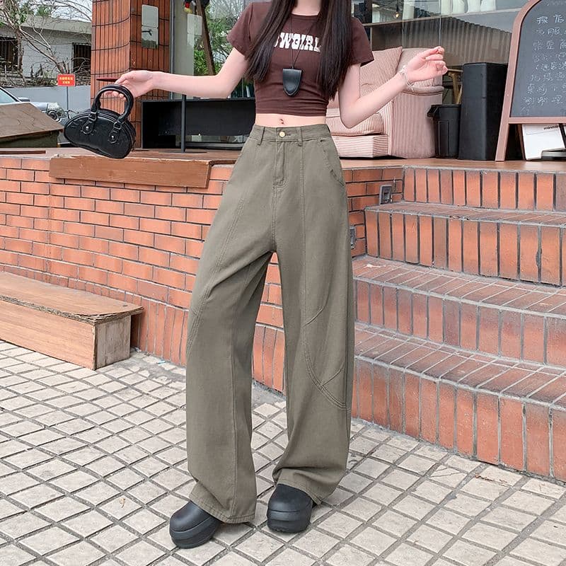 실사 정가 아메리칸 레트로 군용 녹색 모통이 칼 바지 아이들 거리 느슨함 프로필 모양 루즈핏 데님 워크웨어 팬츠 상세 이미지 5