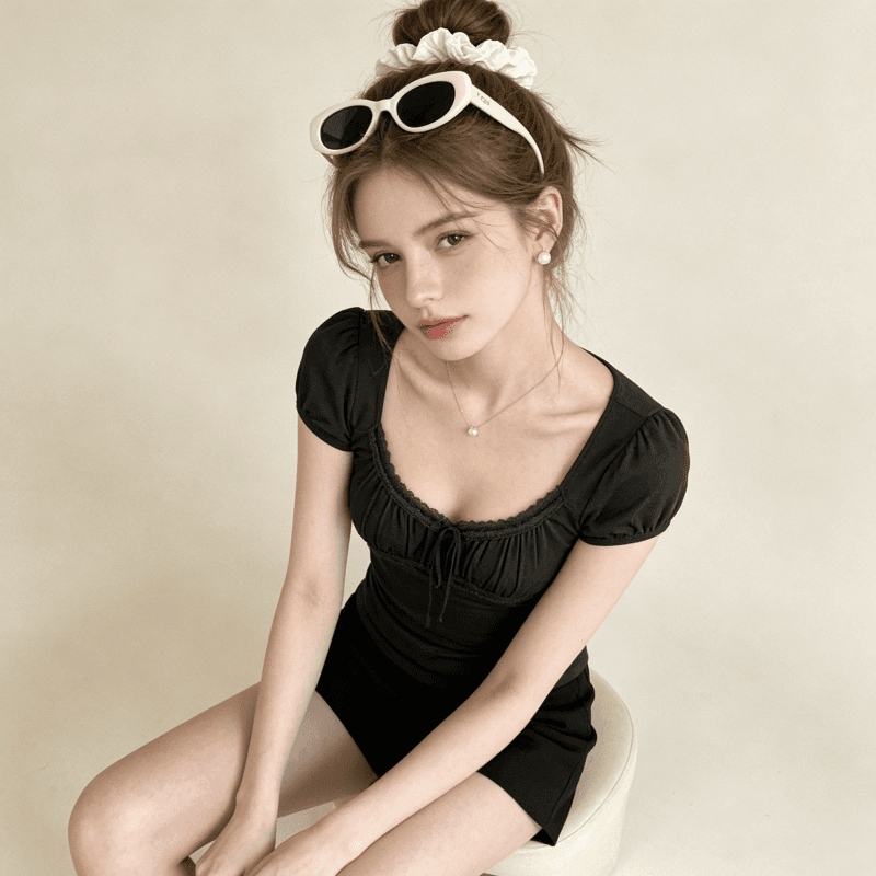 회색 긍정적 인 어깨 u 칼라 반팔 티셔츠 여성 여름 레이스 레이스 핫걸 작은 셔츠 몸매 가꾸기 허리 수축 맨위 상세 이미지 4
