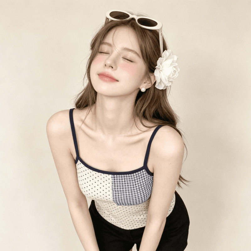 실사 순면 작은 자카드 한 부서 체크무늬 패치워크 도트 무늬 캐미솔 여름 몸매 가꾸기 핫걸 그레이트 봐. 의류 상세 이미지 4