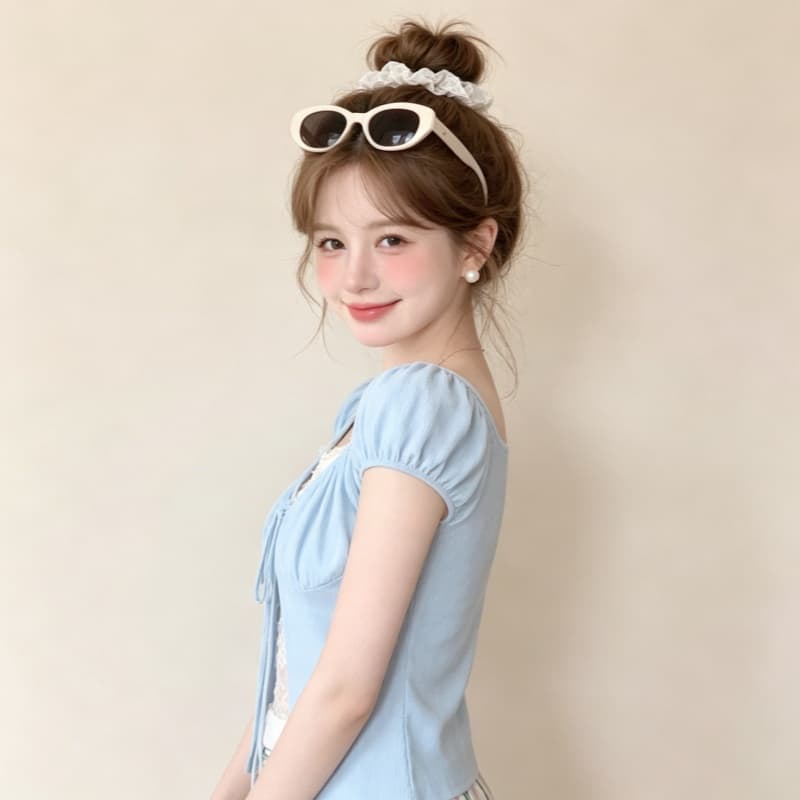 실사 페이크 레이어드 레이스 조각 핫걸 맨위 여름 새로운 디자인 센스 고유 한 몸매 가꾸기 슬림해 보이는 티셔츠 상세 이미지 11