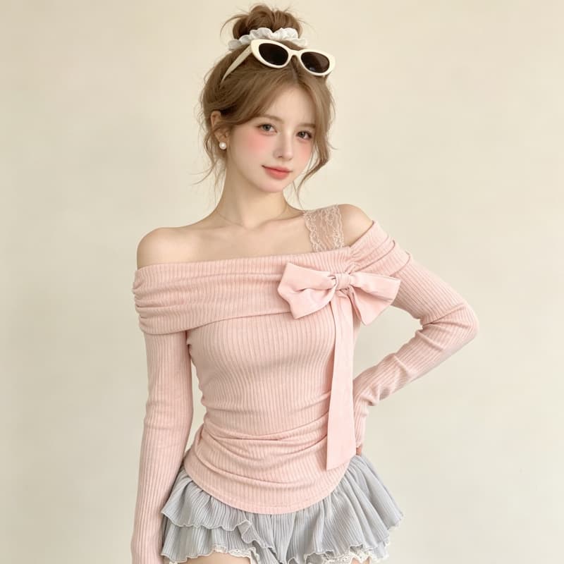 실사 정가 순수한 욕망 프랑스식 나비 넥타이 긴팔 티셔츠 가을 겨울 달콤함 몸매 가꾸기 인사이드 잡아라. 의류