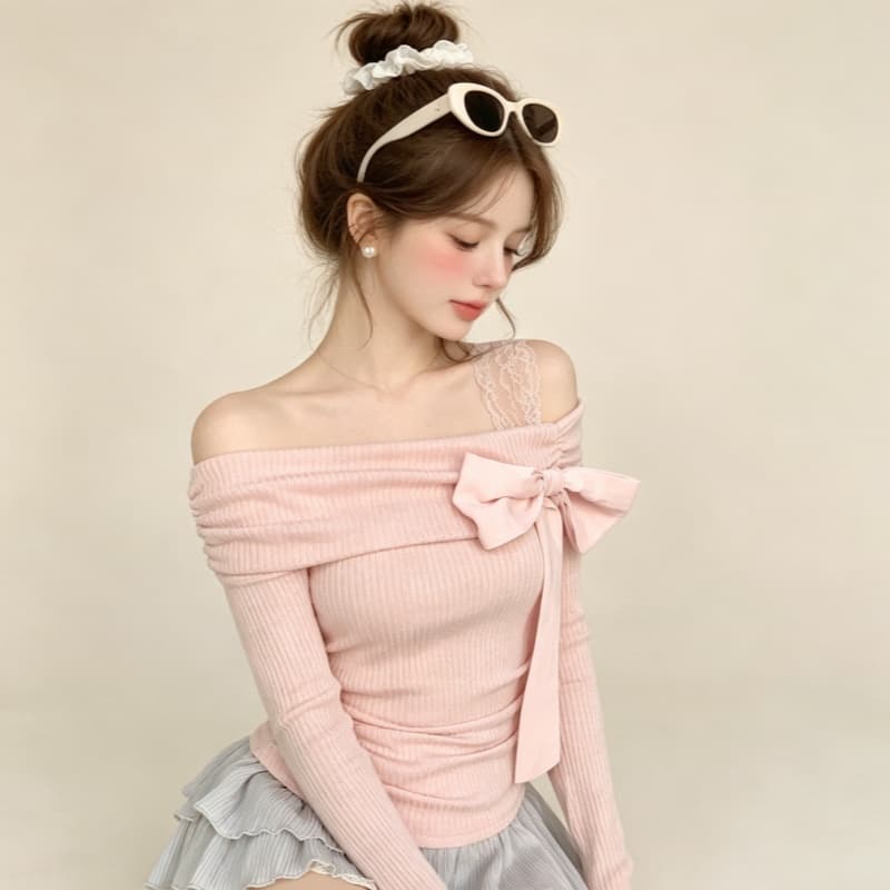 실사 정가 순수한 욕망 프랑스식 나비 넥타이 긴팔 티셔츠 가을 겨울 달콤함 몸매 가꾸기 인사이드 잡아라. 의류 상세 이미지 14