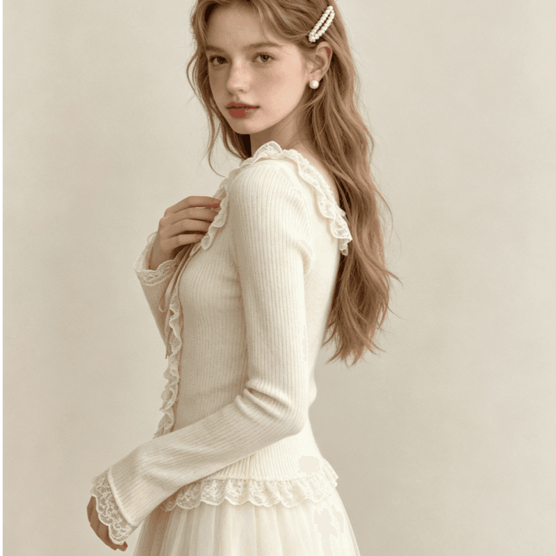 실사 프릴 레이스 나비 매듭 여성 가을 긴팔 인사이드 가져 가라. 티셔츠 디자인 센스 긴팔 몸매 가꾸기 기본 셔츠 맨위 상세 이미지 6