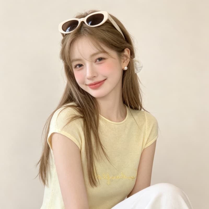 실사 도파민 착용 가져 가라. 황색 자수 니트 반팔 티셔츠 여성 여름 디자인 센스 작은 대중 맨위 상세 이미지 6