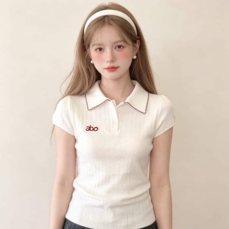 실사 한 부서 POLO 칼라 반팔 티셔츠 여성 여름 허리 수축 쇼트 스타일 맨위 달콤한 핫걸 고유 한 아름다운 꼬집기 허리 티셔츠 이미지 2
