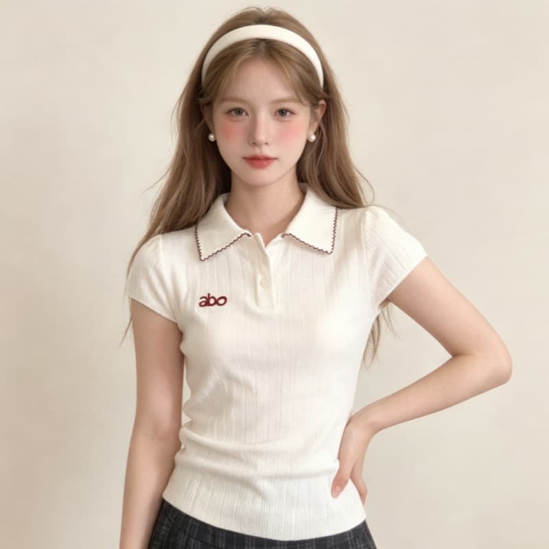 실사 한 부서 POLO 칼라 반팔 티셔츠 여성 여름 허리 수축 쇼트 스타일 맨위 달콤한 핫걸 고유 한 아름다운 꼬집기 허리 티셔츠 상세 이미지 3