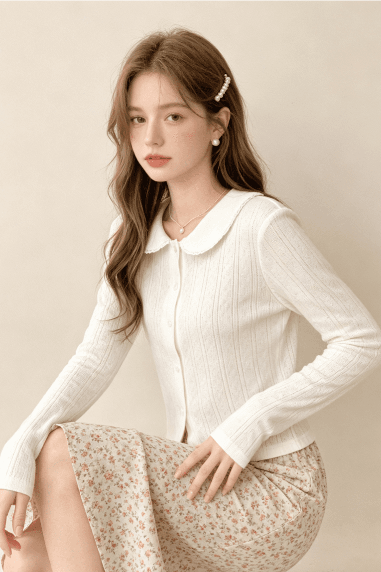 실사 한 부서 품격 부드러운 바람 베이비 칼라 실크 플라워 여성 가을 2025 새로운 다용도 몸매 가꾸기 긴팔 맨위 상세 이미지 7